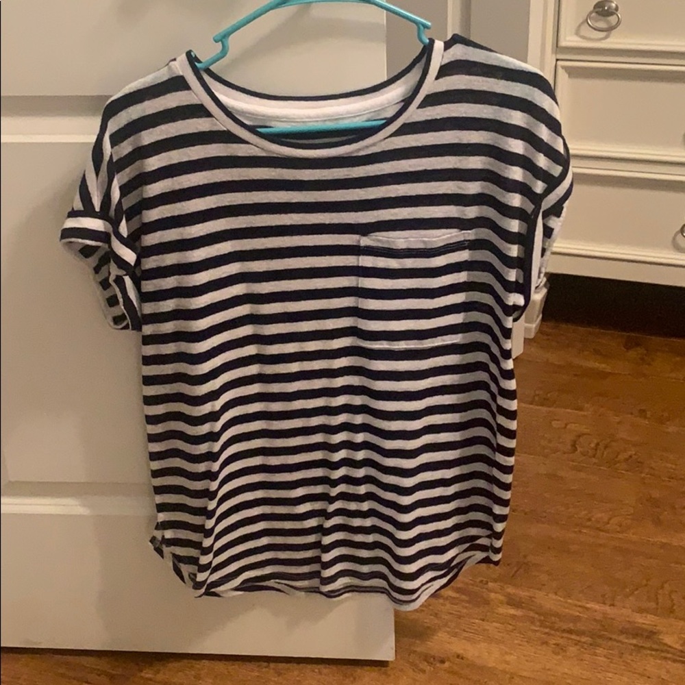 navy and white striped top